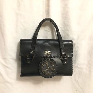 Black Leather Western Style Purse with Whip Stitch